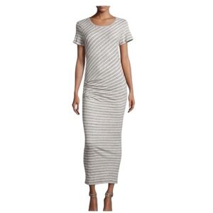 James Perse Gray Striped Side Ruched Maxi Dress Size Medium Casual Minimalist